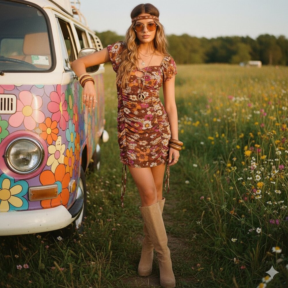 Madden NYC Junior Floral Puff Sleeve Ruched Mini Dress Large NWT Boho Retro